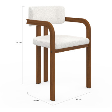 Chaises Elsa avec accoudoirs tissu beige pieds effet noyer - lot de 6