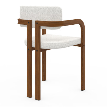 Chaises Elsa avec accoudoirs tissu beige pieds effet noyer - lot de 6