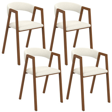 Chaises Enola avec accoudoirs bouclette pieds effet noyer - lot de 4