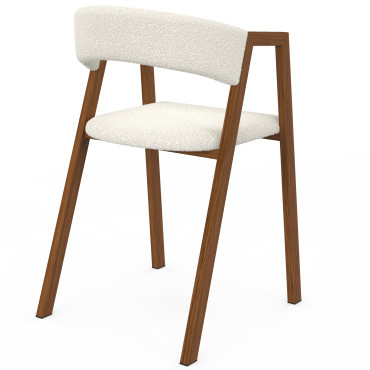 Chaises Enola avec accoudoirs bouclette pieds effet noyer - lot de 4