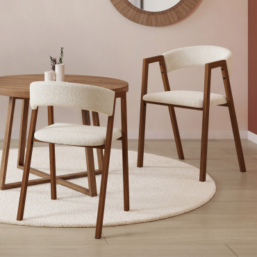 Chaises Enola avec accoudoirs bouclette pieds effet noyer - lot de 6