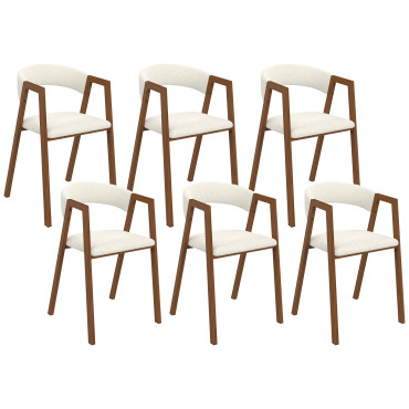 Chaises Enola avec accoudoirs bouclette pieds effet noyer - lot de 6