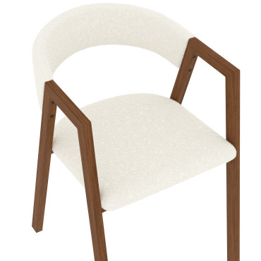 Chaises Enola avec accoudoirs bouclette pieds effet noyer - lot de 6