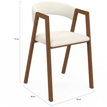 Chaises Enola avec accoudoirs bouclette pieds effet noyer - lot de 6