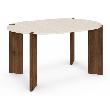 Table à manger ronde extensible Stessie effet noyer travertin Ø110-150cm