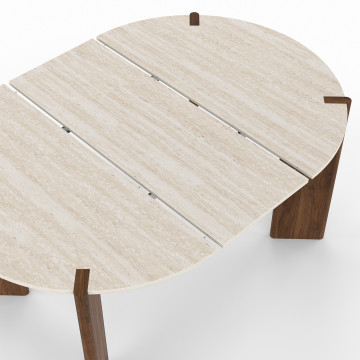 Table à manger ronde extensible Stessie effet noyer travertin Ø110-150cm