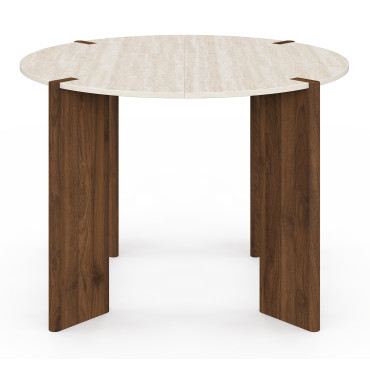 Table à manger ronde extensible Stessie effet noyer travertin Ø110-150cm