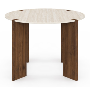 Table à manger ronde extensible Stessie effet noyer travertin Ø110-150cm