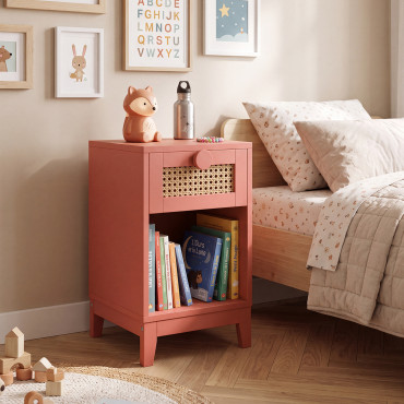 Table de chevet enfant Adèle cannage et vieux rose