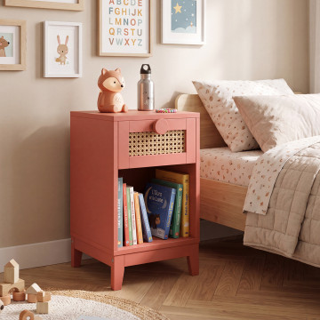 Table de chevet enfant Adèle cannage et vieux rose