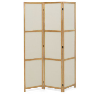 Paravent intérieur bois teinté tissu beige