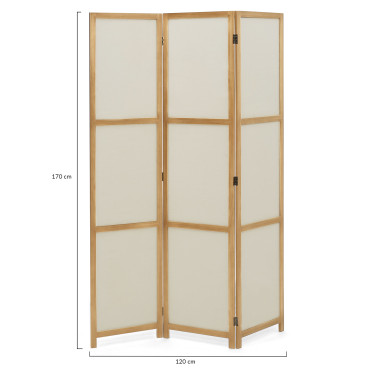 Paravent intérieur bois teinté tissu beige