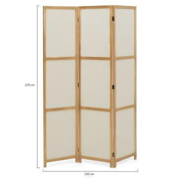 Paravent intérieur bois teinté tissu beige