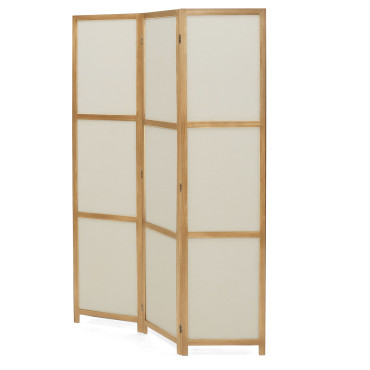 Paravent intérieur bois teinté tissu beige
