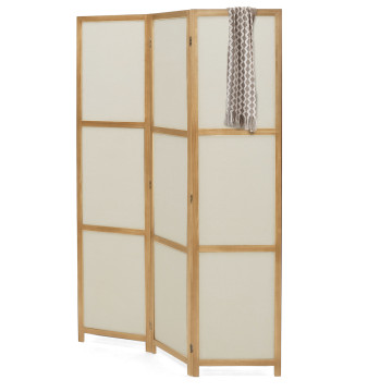 Paravent intérieur bois teinté tissu beige