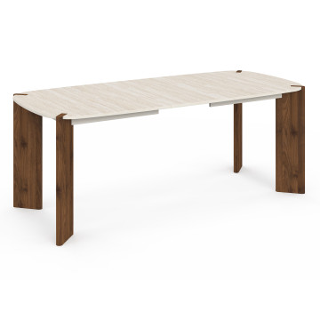 Table à manger extensible Stessie effet noyer et travertin 160-200cm