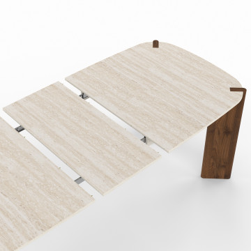 Table à manger extensible Stessie effet noyer et travertin 160-200cm