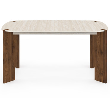 Table à manger extensible Stessie effet noyer et travertin 160-200cm