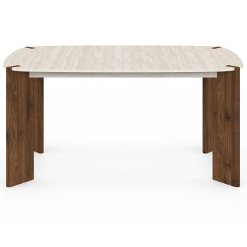 Table à manger extensible Stessie effet noyer et travertin 160-200cm