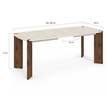 Table à manger extensible Stessie effet noyer et travertin 160-200cm