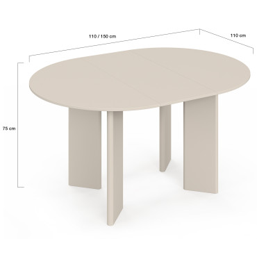 Table à manger ronde extensible Cassia beige Ø110-150cm