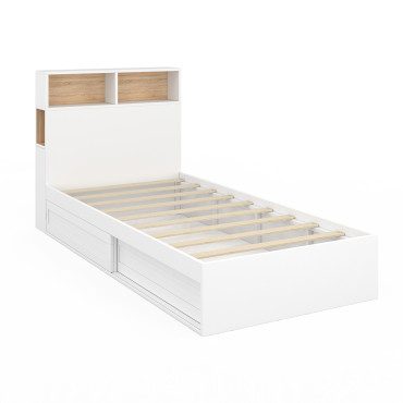 Lit simple Gaby avec rangements 90x190cm blanc bois