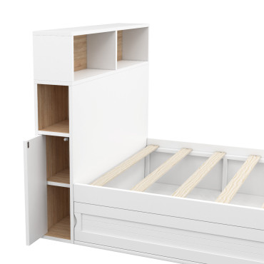 Lit simple Gaby avec rangements 90x190cm blanc bois