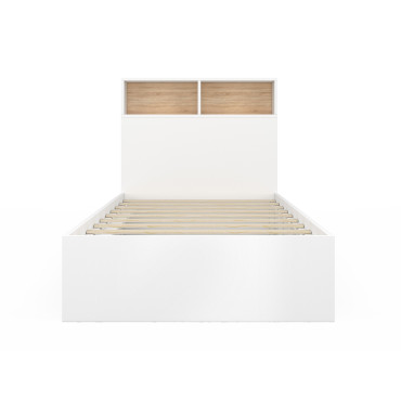 Lit simple Gaby avec rangements 90x190cm blanc bois