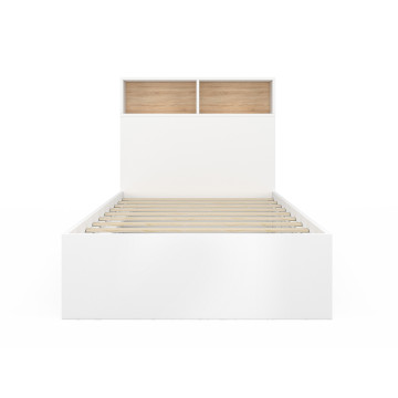 Lit simple Gaby avec rangements 90x190cm blanc bois