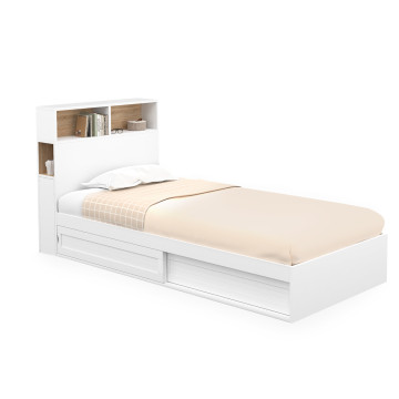 Lit simple Gaby avec rangements 90x190cm blanc bois