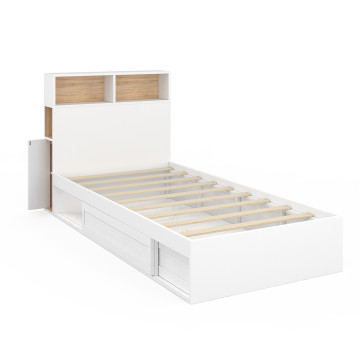 Lit simple Gaby avec rangements 90x190cm blanc bois