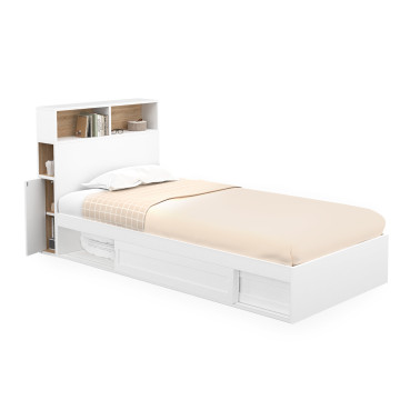 Lit simple Gaby avec rangements 90x190cm blanc bois