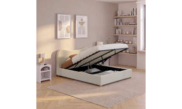 Lit coffre Samy 140x190cm bouclette blanche