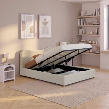 Lit coffre Samy 140x190cm bouclette blanche