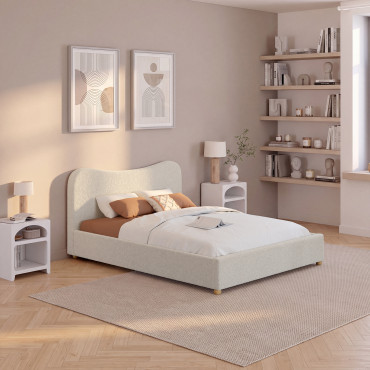 Lit coffre Samy 140x190cm bouclette blanche