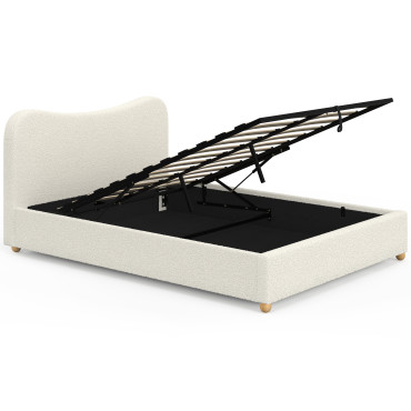 Lit coffre Samy 140x190cm bouclette blanche