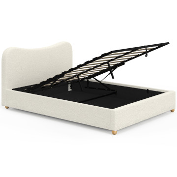 Lit coffre Samy 140x190cm bouclette blanche