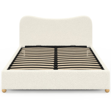 Lit coffre Samy 140x190cm bouclette blanche