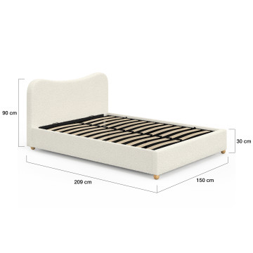 Lit coffre Samy 140x190cm bouclette blanche