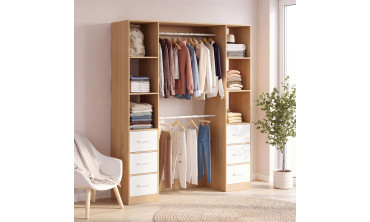 Dressing Uma double colonne 6 tiroirs bois et blanc