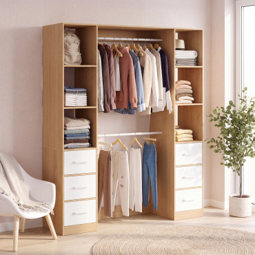 Dressing Uma double colonne 6 tiroirs bois et blanc
