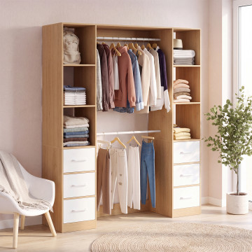 Dressing Uma double colonne 6 tiroirs bois et blanc