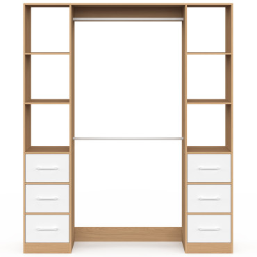 Dressing Uma double colonne 6 tiroirs bois et blanc