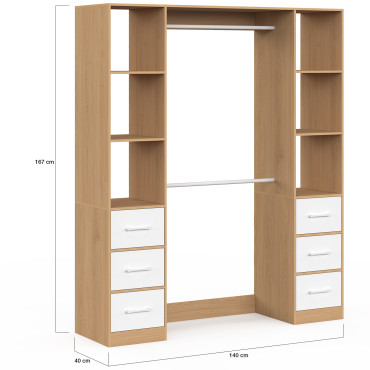 Dressing Uma double colonne 6 tiroirs bois et blanc