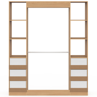 Dressing Uma double colonne 6 tiroirs bois et blanc