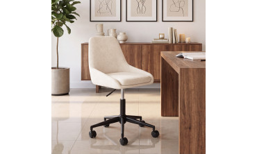 Fauteuil de bureau à roulettes Olivia velours crème