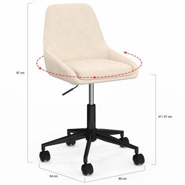 Fauteuil de bureau à roulettes Olivia velours crème