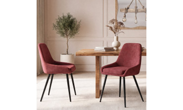 Chaises Olivia velours bordeaux pieds métal - lot de 4
