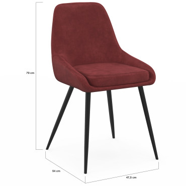 Chaises Olivia velours bordeaux pieds métal - lot de 4