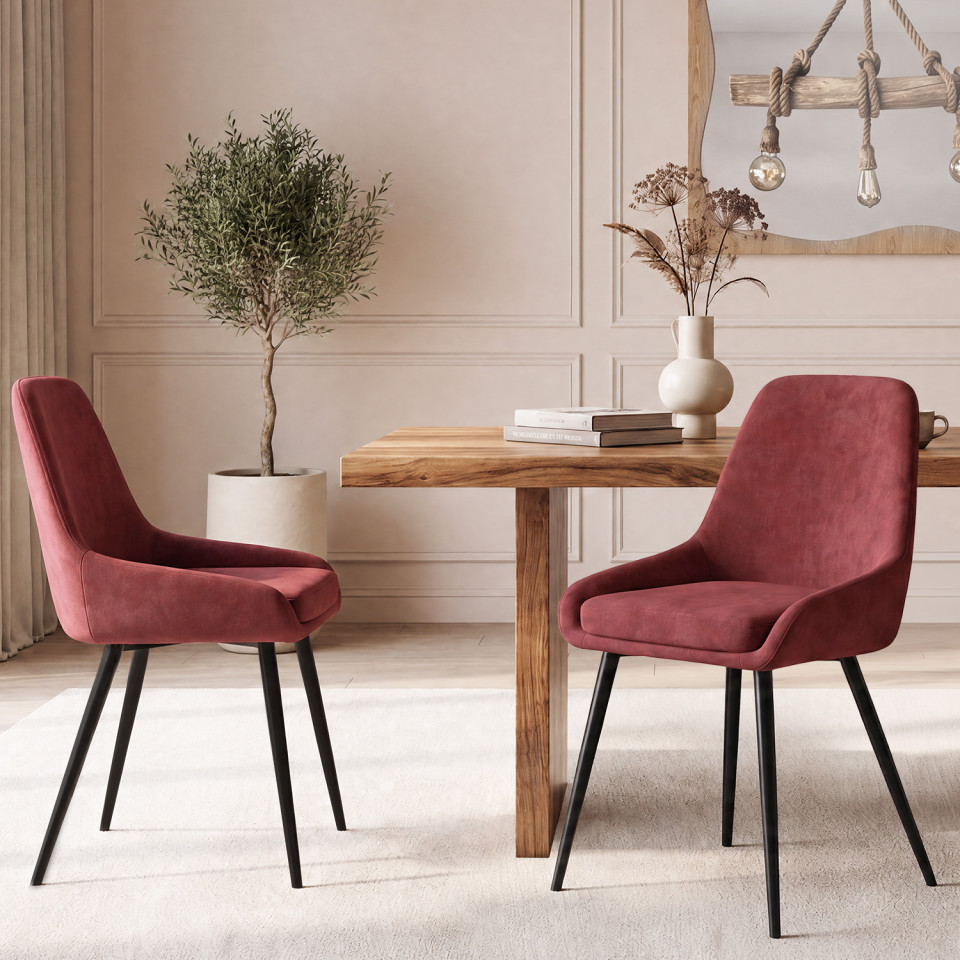 Chaises Olivia velours bordeaux pieds métal - lot de 6